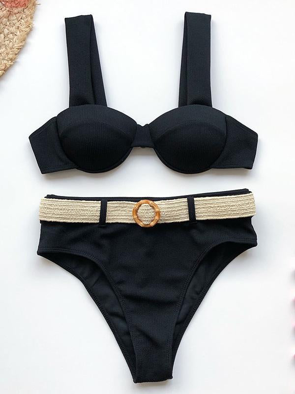 Strapless Sash Split Type Bikini Swimsuit