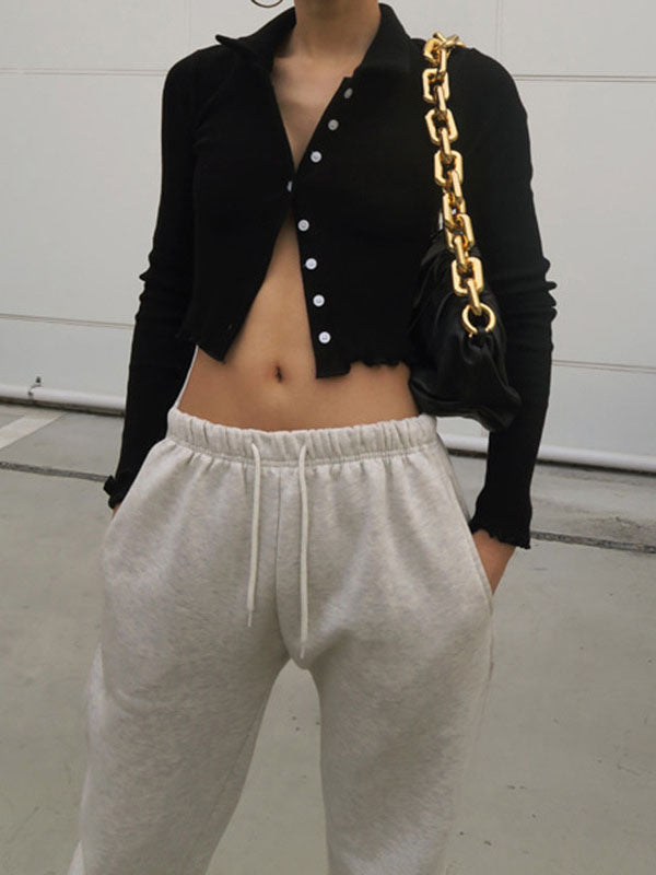 Lapel Thread Buttoned Tops - kailaple