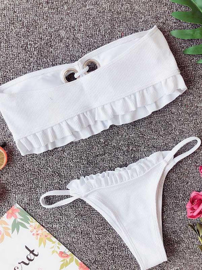 Falbala Lace-Up Bikinis Swimwear