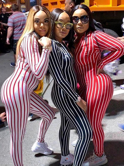 Striped V-neck Fitness Jumpsuits