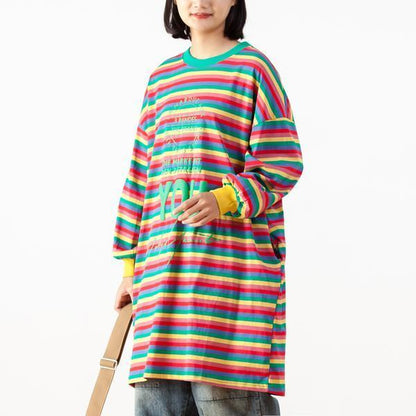 Casual Print Stripe O-neck Loose Top