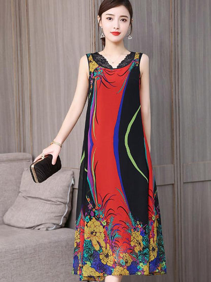 Casual Flower Printed 2-pieces Long Dress