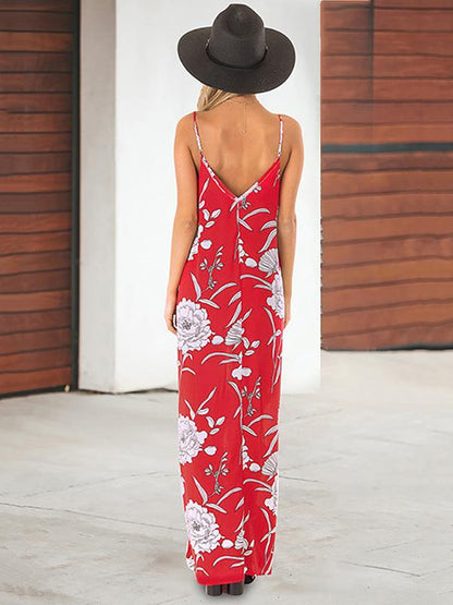 New Floral Printed V-neck Maxi Dress