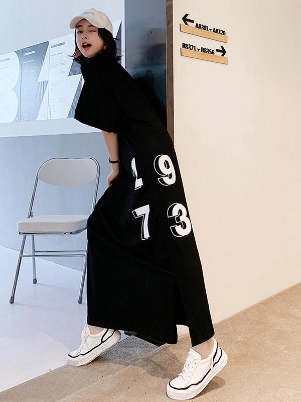 Original Letter Printed Split-Side Dress