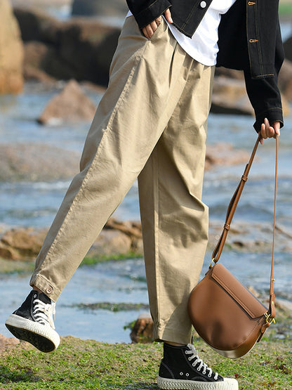Artistic Retro Loose Elasticity Solid Color Casual Pants Bottoms