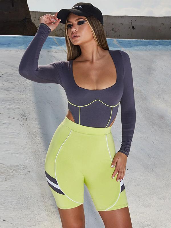 Striped Empire Split-joint Skinny Leg Yoga Shorts