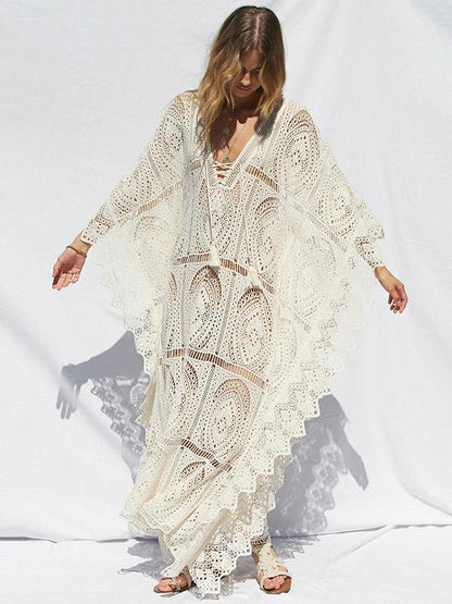 Lacy Split-joint V-neck Maxi Cover-up Dress