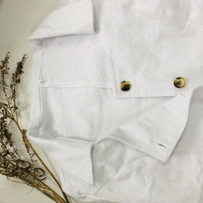 Simple White Lapel Split-back Midi Dress