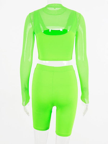 Mesh Long Sleeve Tees Tanks And Shorts Suits