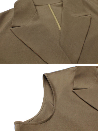 Urban Solid Color Split-Joint Notched Collar Sleeveless Mini Blazer Dress
