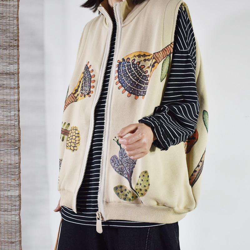 Buykud Printed Plus Velvet Autumn Winter High Neck Waistcoat