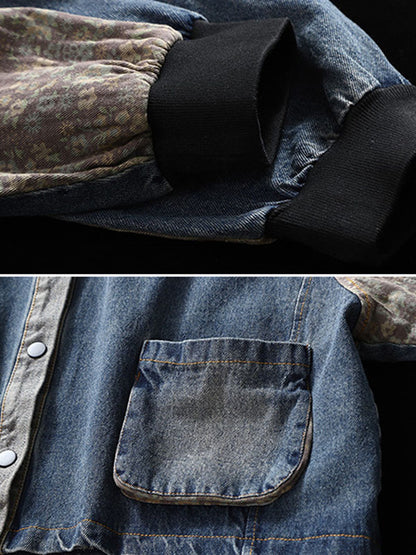 Casual Split-Joint Buttoned Floral Printed Raglan Sleeve Loose Outerwear