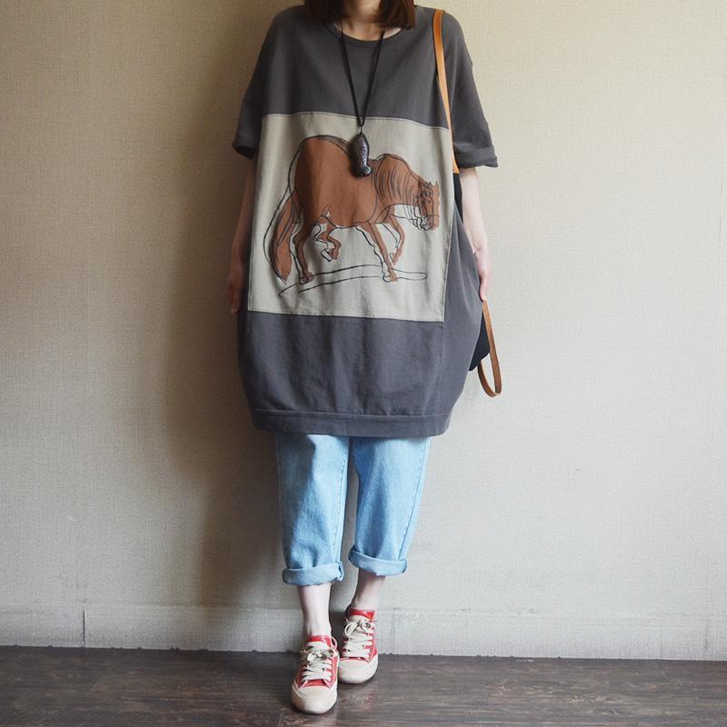 Casual Loose Cartoon Print Cotton Dress