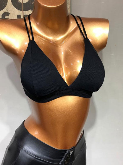 Sexy Solid Wrap Backless Spaghetti-Neck Bra