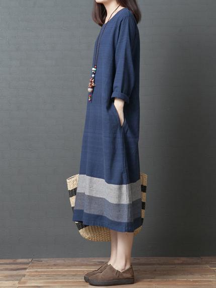 Ramie Cotton Loose Plus Size Midi Dresses