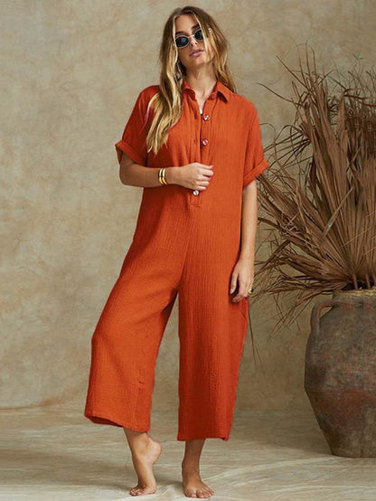 4 Colors Short Sleeves Loose Long Jumpsuits