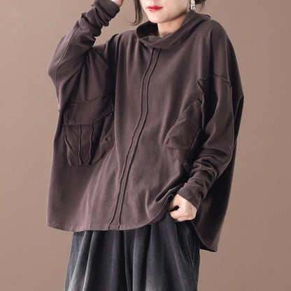 Buykud Casual Irregular Pure Color Turtleneck Blouse
