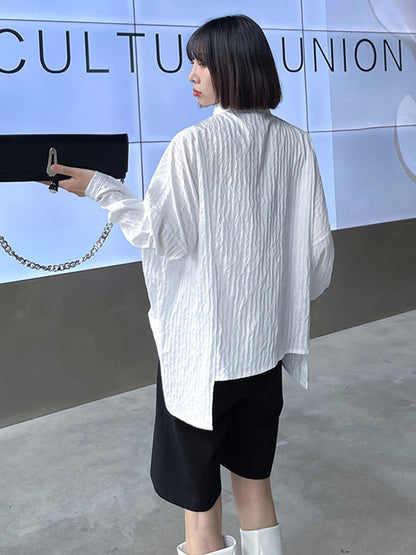Casual Irregular Solid Color Buttoned Lapel Collar Long Sleeves Blouse