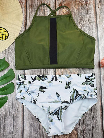 High Waisted Leaf Print Tankini Swimsuit