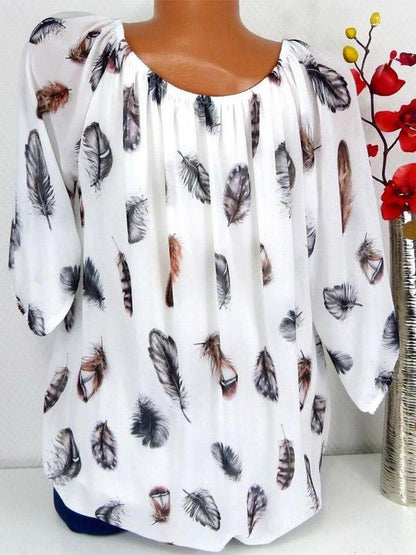 Plus Size V-neck Five-quarter Sleeves Shirt