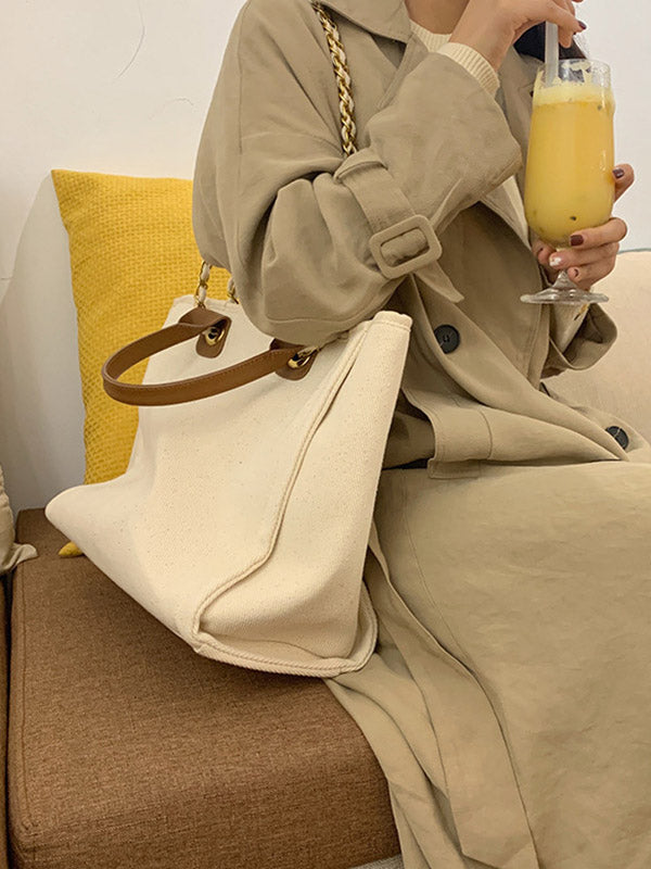 Urban Simple Chic Split-Joint Canvas Tote Bag