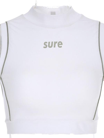 Letter Printed Mock Neck Tanks