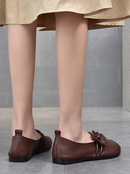 Leisure Fashionflat Flower-Embellished Flat Heel Leather Shoes