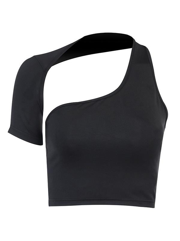 Sexy Solid Cropped One-Shoulder Vest Top
