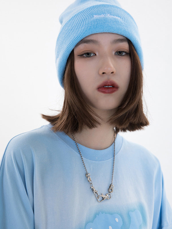 Vintage Round-Neck Bear Print Loose T-Shirts Tops