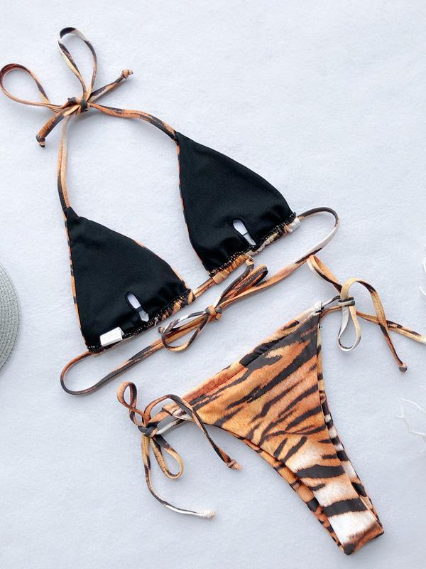 Tiger Print Split Bikini Swimsuit