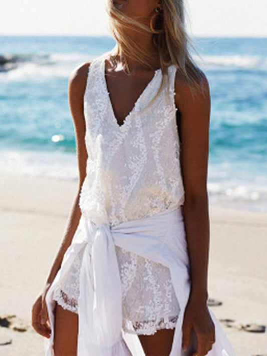 Fashion V-neck Lace Mini Dress