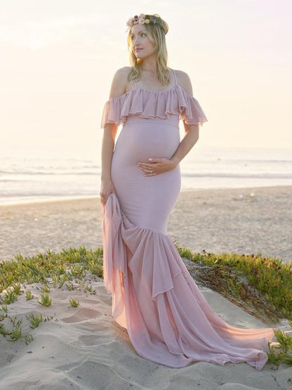 Maternity Cold Shoulder Wrap Maxi Dress