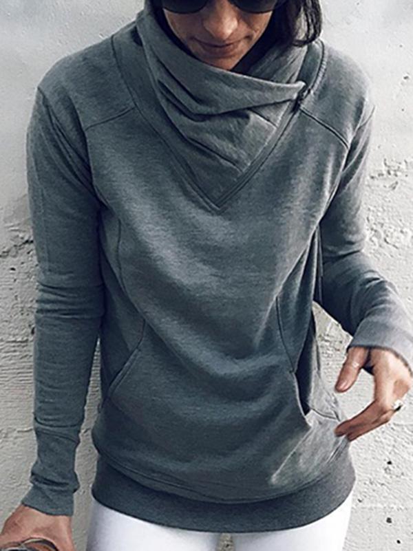 Solid Color High-neck Blouses&Shirts Top