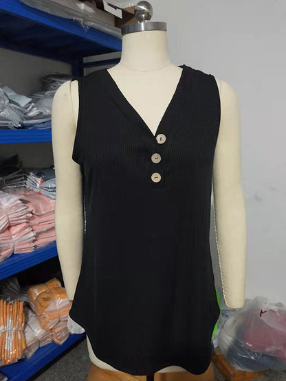 Simple Loose Split-Joint V-Neck Knitting Vest Top