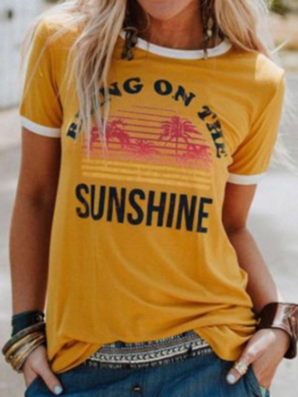 Sunshine Floral Half Sleeve T-Shirts Tops
