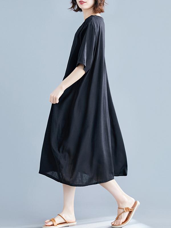 Solid Ruffled Short Sleeves Dress