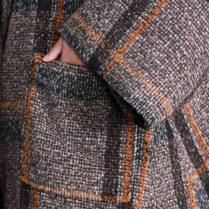 Buykud Tailored Collar Plaid Fashion Casual Trench Coat