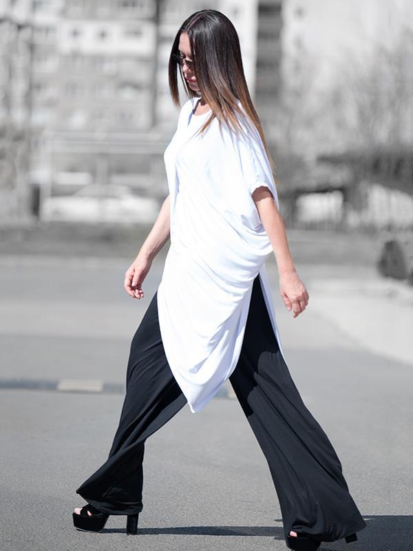 White Cropped Split Joint Batwing Sleeves T-Shirt Tops