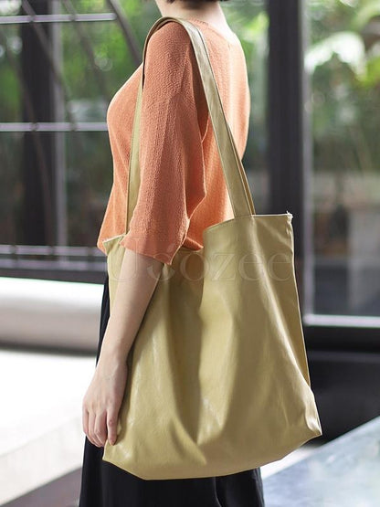 Soft Solid Handiness PU Tote Shoulder Bag