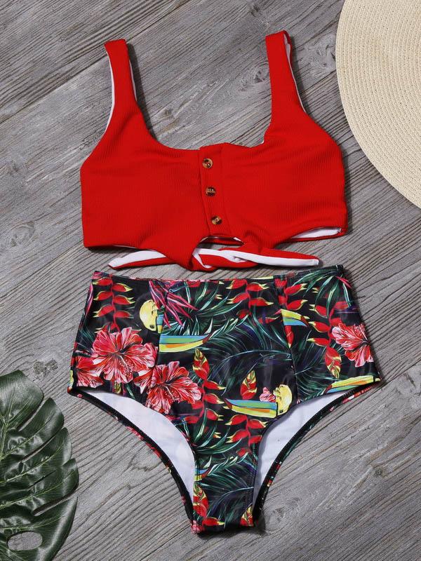 Caribe Printed Knotted Split Bikini Swimsuit