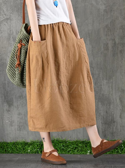 Casual Cotton Pocket Skirt