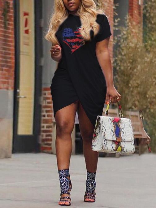 Casual Cross Short Sleeves print Mini Dresses