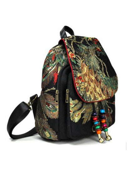 Peacock Embroidered Canvas Women's Backpack
