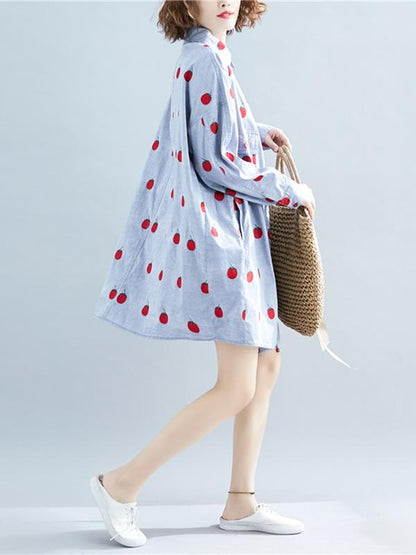Loose Oversize Printed Lapel Blouse Dress