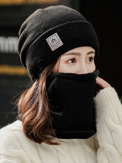 Casual Solid Color Keep Warm Knitted Scarf&Hat Two Pieces Set