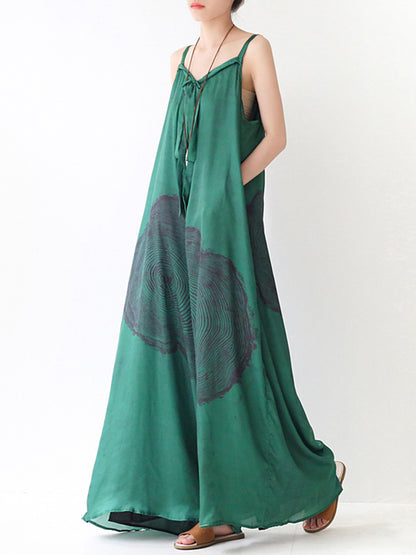 Stylish Printed Asymmetric Spaghetti-Neck Wide Leg Jumpsuits