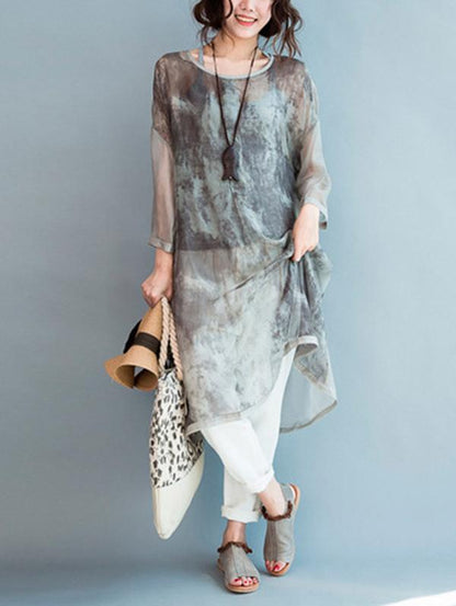 Summer Loose Silk Printed Maxi Dress