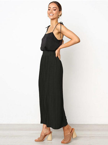 Ruffled Solid Loose Wide-leg Pants