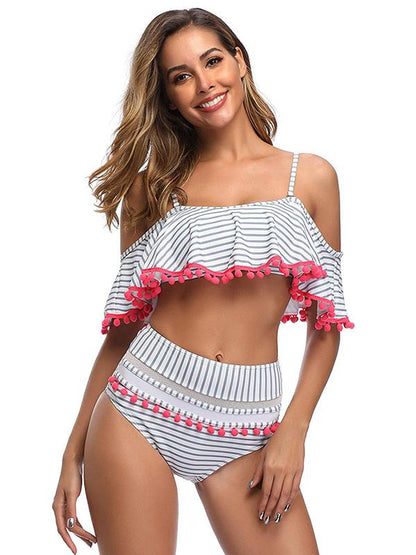 Fashion Off-the-shoulder Tassel Bikini Swimsuit