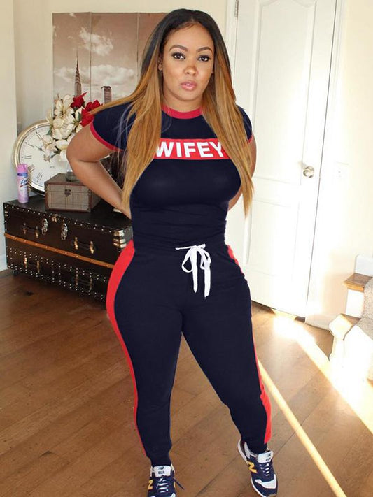 Casual Printed Split-joint Skinny Leg Sports Suit